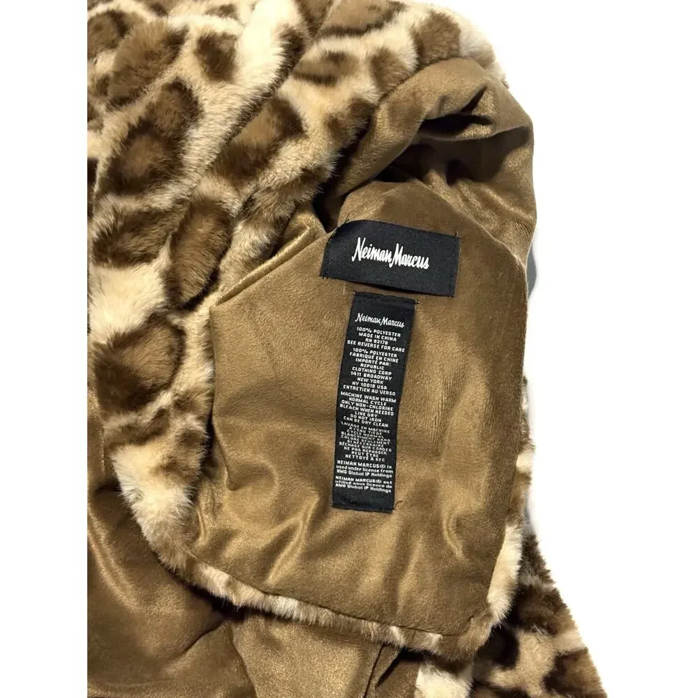 Neiman Marcus Leopard Animal Print Faux Fur Mink Throw Blanket Cheetah 50